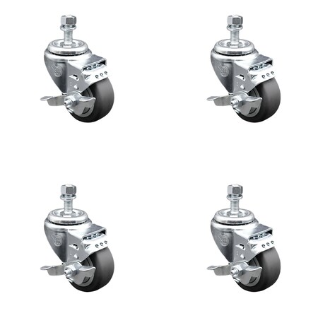 Service Caster 3.5 Inch SS Thermoplastic Rubber Swivel 1/2 Inch Threaded Stem Caster Set Brake SCC-SSTS20S3514-TPRB-TLB-M1015-4